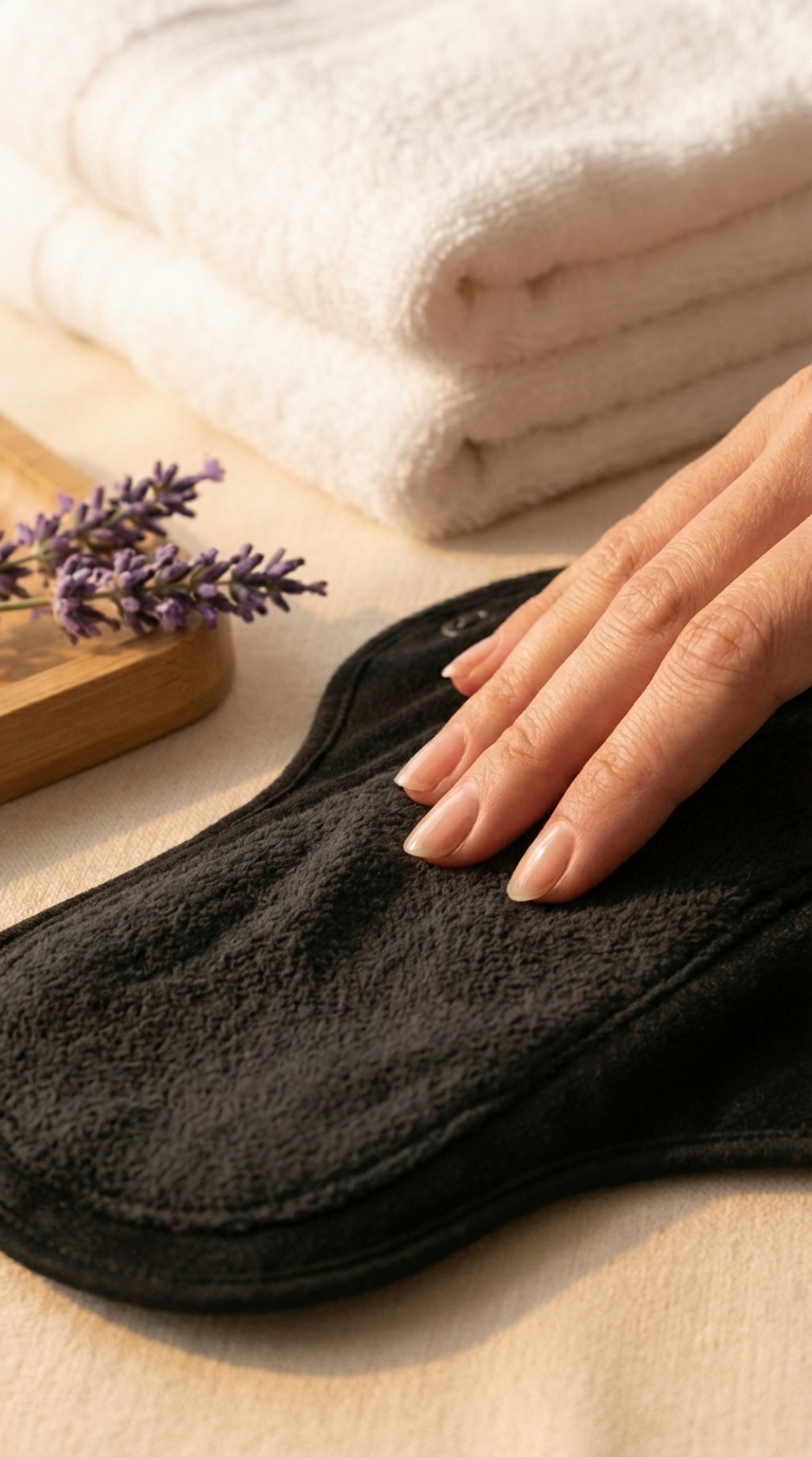 Hand touching FloraSoft bamboo texture pad